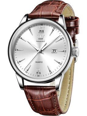 Men's Brown Silver Analog Stainless Steel Roman Numbers Waterproof Classic Watch